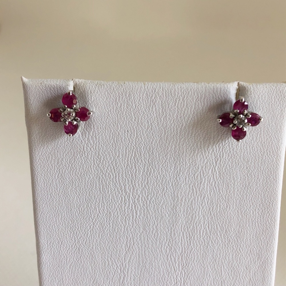 Ruby Gemstone Flower Sterling Silver Earrings - image 7